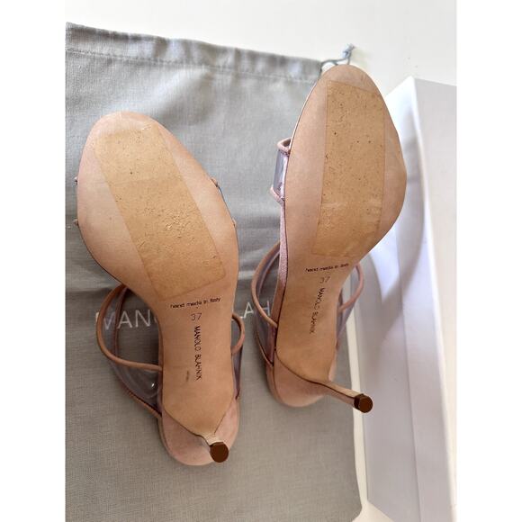 $1369 Manolo Blahnik Heels Sandals Nude Clear ECO PVC Open Toe Suede Sz 37 New - Picture 3 of 5